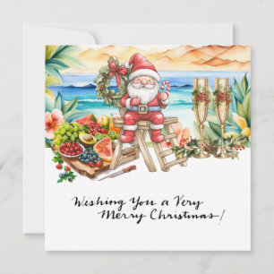 Tarjeta Festiva SANTA CLAUS en la playa de Hawaii para Navidades