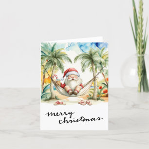 Tarjeta Festiva SANTA CLAUS en la playa de Hawaii para Navidades