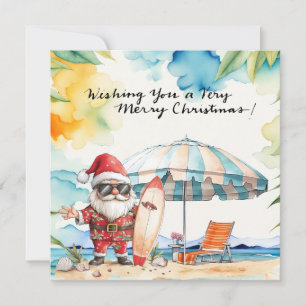 Tarjeta Festiva SANTA CLAUS en la playa de Hawaii para Navidades
