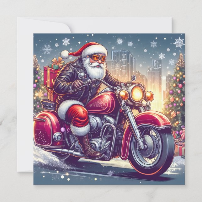 Tarjeta Festiva Santa Claus en mode motard (Anverso)