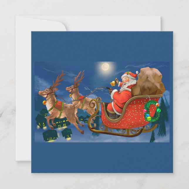 Tarjeta Festiva Santa Claus en Navidades de Sleigh (Anverso)