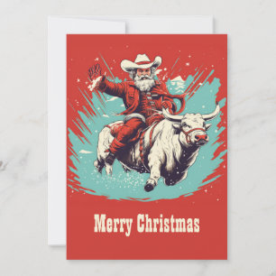 Tarjeta Festiva Santa Claus en Rodeo Bull