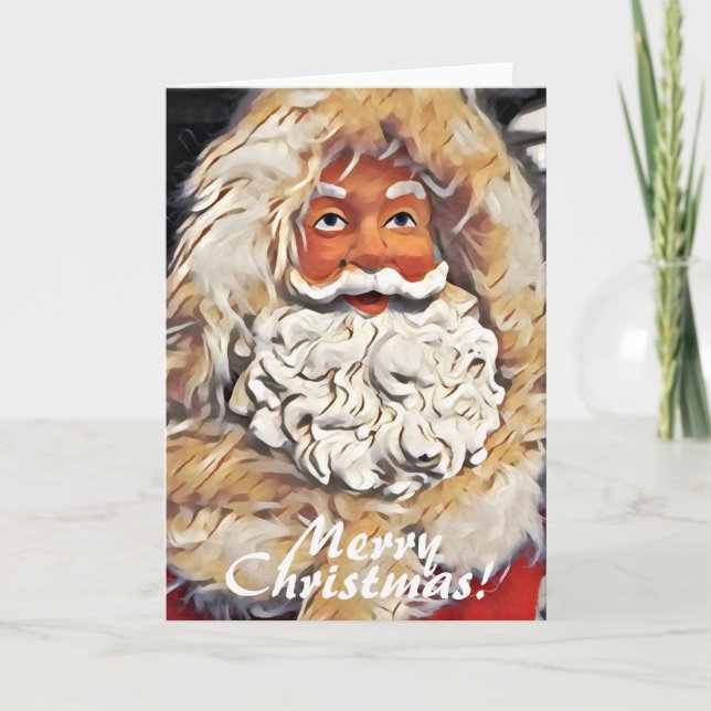 Tarjeta Festiva Santa Claus Feliz arte navideño (Anverso)
