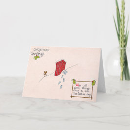 Tarjeta Festiva Santa Claus Footprints Chimney Snow Weathervane