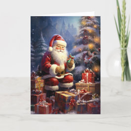 Tarjeta Festiva Santa Claus Giving Gifts Christmas