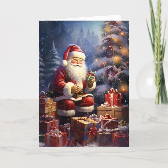 Tarjeta Festiva Santa Claus Giving Gifts Christmas (Anverso)