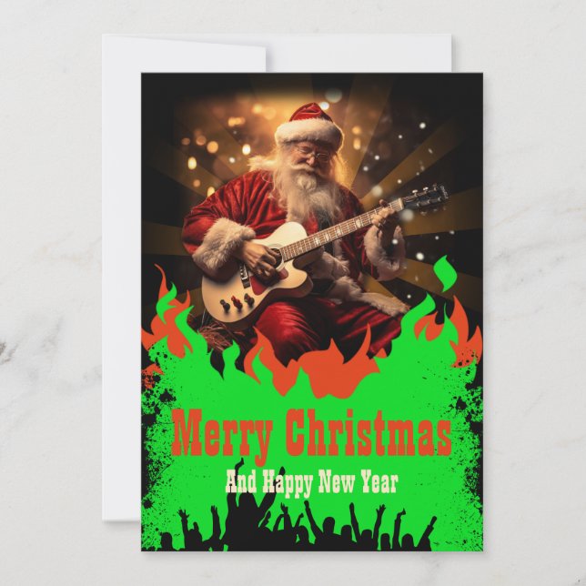 Tarjeta Festiva Santa Claus Guitar (Anverso)