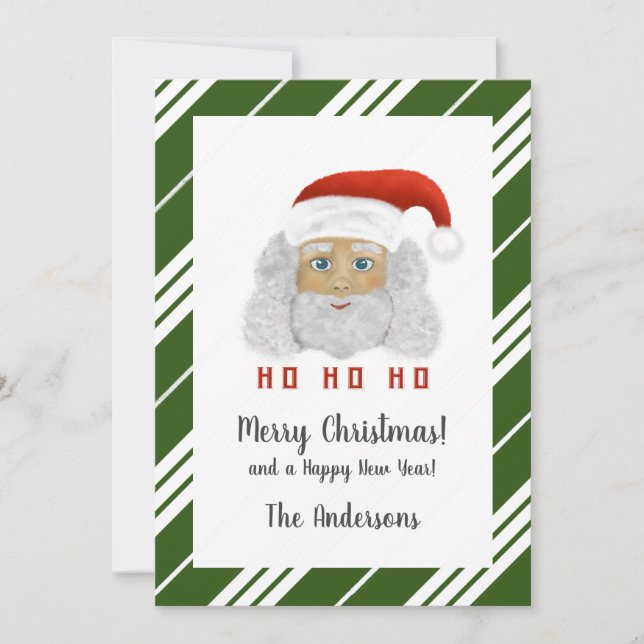Tarjeta Festiva Santa Claus HO HO HO Green Merry Christmas (Anverso)