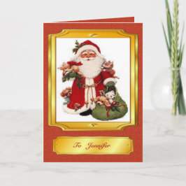Tarjeta Festiva Santa Claus in Red and Golden Christmas Card