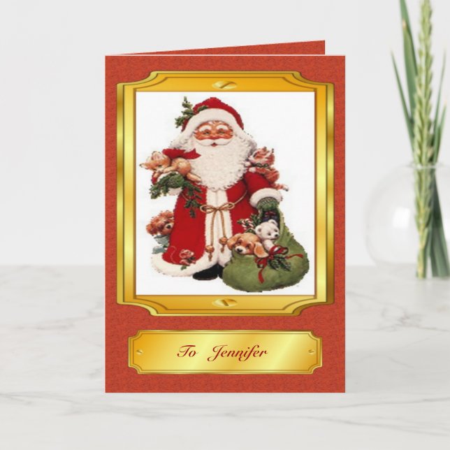 Tarjeta Festiva Santa Claus in Red and Golden Christmas Card (Anverso)