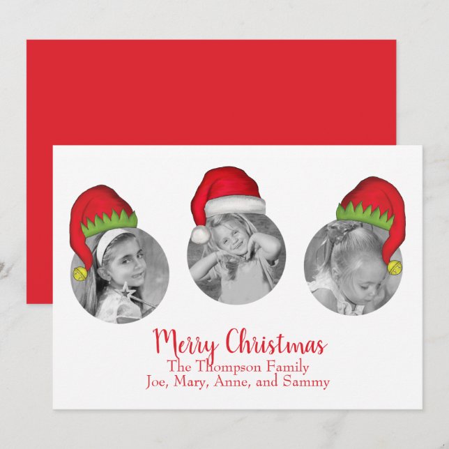 Tarjeta Festiva Santa Claus Jolly Elf Whimsical North Pole 3 Foto (Anverso / Reverso)