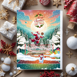 Tarjeta Festiva Santa Claus jugando al voleibol Vintage Christmas