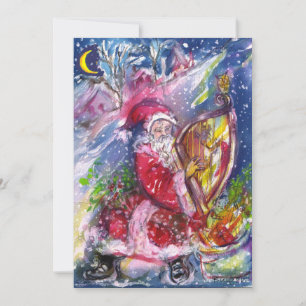 TARJETA FESTIVA SANTA CLAUS JUGANDO HARP A LA LUZ DE LA LUNA