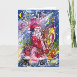 TARJETA FESTIVA SANTA CLAUS JUGANDO HARP A LA LUZ DE LA LUNA