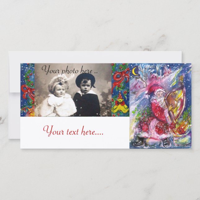 TARJETA FESTIVA SANTA CLAUS JUGANDO HARP A LA LUZ DE LA LUNA (Anverso)