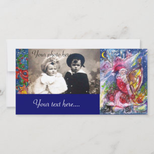 TARJETA FESTIVA SANTA CLAUS JUGANDO HARP A LA LUZ DE LA LUNA