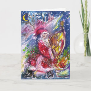 Tarjeta Festiva SANTA CLAUS JUGANDO Música Nocturna Navidades HARP