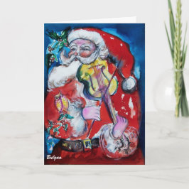 Tarjeta Festiva SANTA CLAUS JUGANDO VIOLÍN saludos navideños