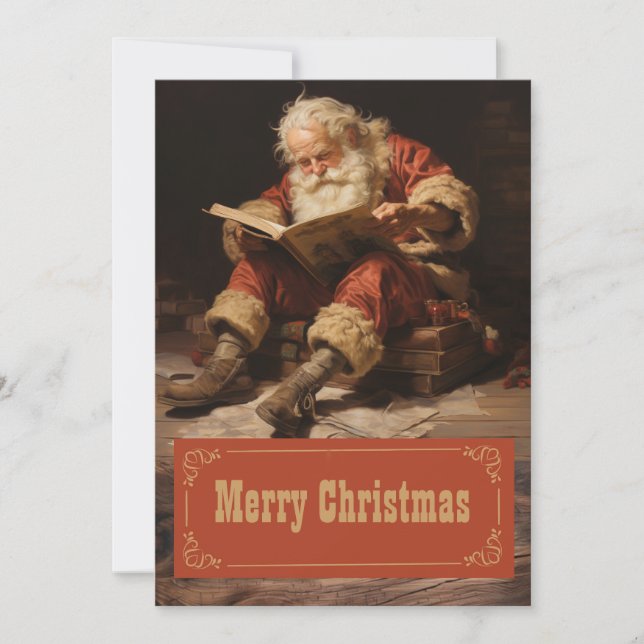 Tarjeta Festiva Santa claus leyendo el libro Painting Art (Anverso)