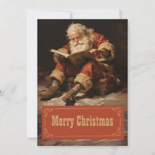 Tarjeta Festiva Santa claus leyendo el libro Painting Art