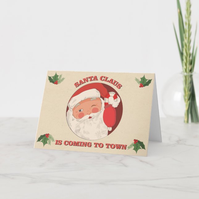Tarjeta Festiva Santa Claus llega a la ciudad (Anverso)