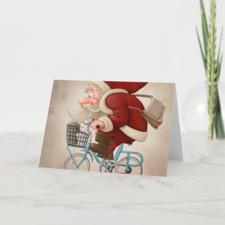 Tarjeta Festiva Santa Claus monta en bicicleta