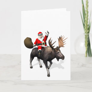 Tarjeta Festiva Santa Claus Montando En Moose