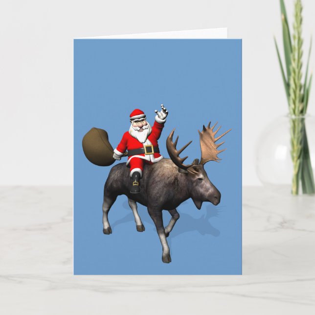 Tarjeta Festiva Santa Claus montando en Moose (Anverso)