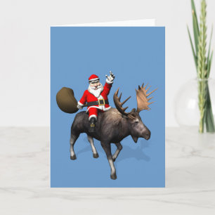 Tarjeta Festiva Santa Claus montando en Moose