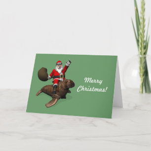 Tarjeta Festiva Santa Claus montando en Walrus