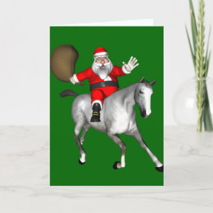 Tarjeta Festiva Santa Claus montando un caballo gris