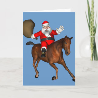 Tarjeta Festiva Santa Claus montando un caballo marrón