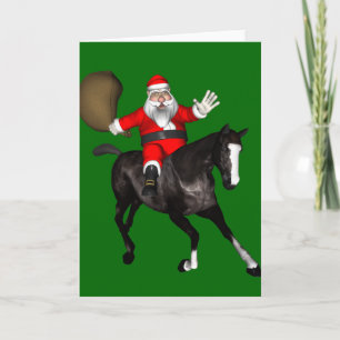 Tarjeta Festiva Santa Claus montando un caballo negro