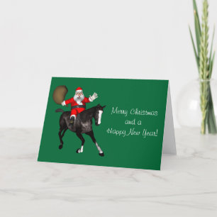Tarjeta Festiva Santa Claus montando un caballo negro