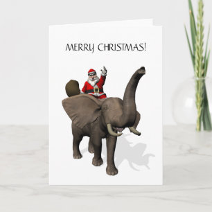 Tarjeta Festiva Santa Claus montando un elefante