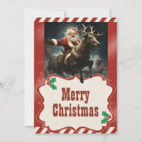 Santa Claus montando una pintura de renos