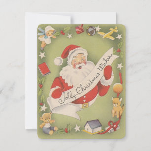 Tarjeta Festiva Santa Claus Navideño Alegre Antiguo Revisando Su L