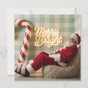 Tarjeta Festiva Santa Claus Retro Relajándose en una Silla Difusa