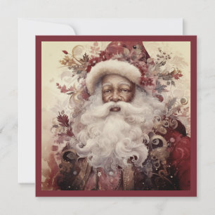 Tarjeta Festiva Santa Claus Rococó Negro Barba Blanca Acento Flora