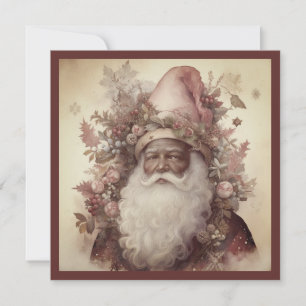 Tarjeta Festiva Santa Claus Rococó Negro Sombrero Floral Rosa Barb
