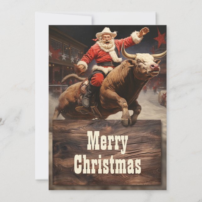 Tarjeta Festiva Santa Claus Rodeo (Anverso)