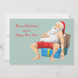 Tarjeta Festiva Santa Claus se está echando una pequeña siesta