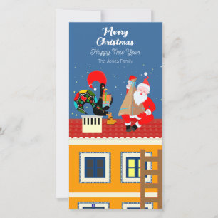 Tarjeta Festiva Santa Claus se reúne con el gallo de Portugal