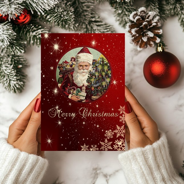 Tarjeta Festiva Santa Claus Snowflakes Red (Subido por el creador)