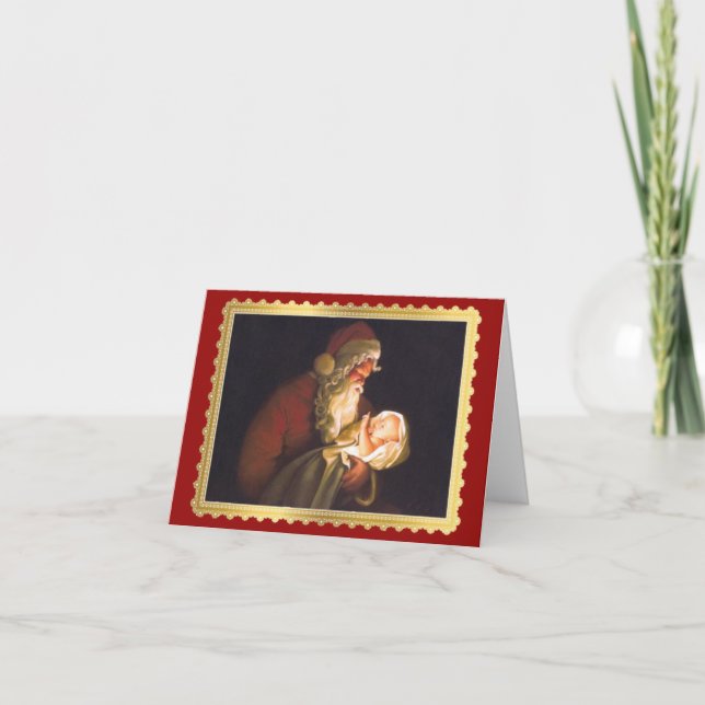 Tarjeta Festiva Santa Claus sosteniendo al niño Jesús (Anverso)