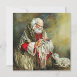 Tarjeta Festiva Santa Claus sostiene al niño Jesús