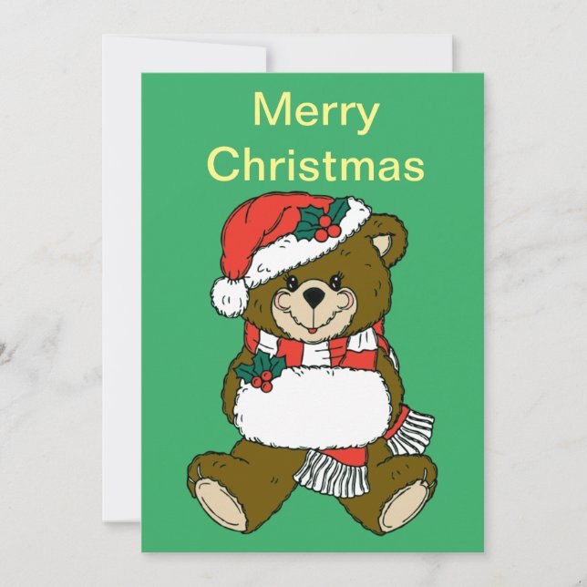 Tarjeta Festiva Santa Claus Teddy Bear Navidades Arte Animal (Anverso)