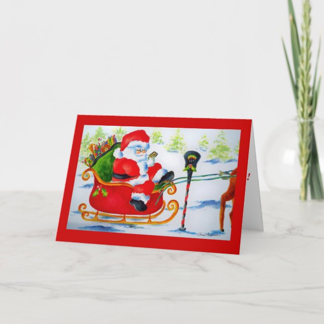 Tarjeta Festiva Santa Claus Texting (Anverso)