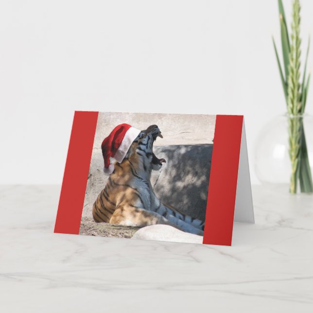 Tarjeta Festiva Santa Claus Tigre de Bengala (Anverso)