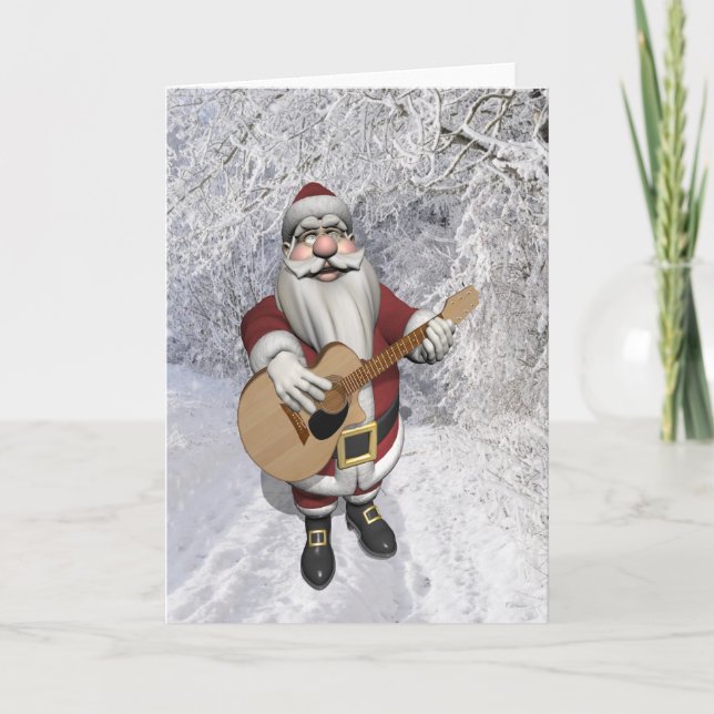 Tarjeta Festiva Santa Claus Toca Canciones De Navidades En Su Guit (Anverso)
